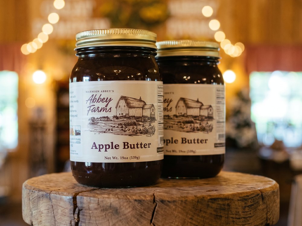 Jars of Abbey Farms jams and sauces on the Emporium shelves