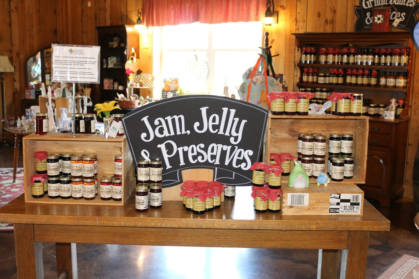Abbey Farms jam, jelly and preserves display in the Emporium